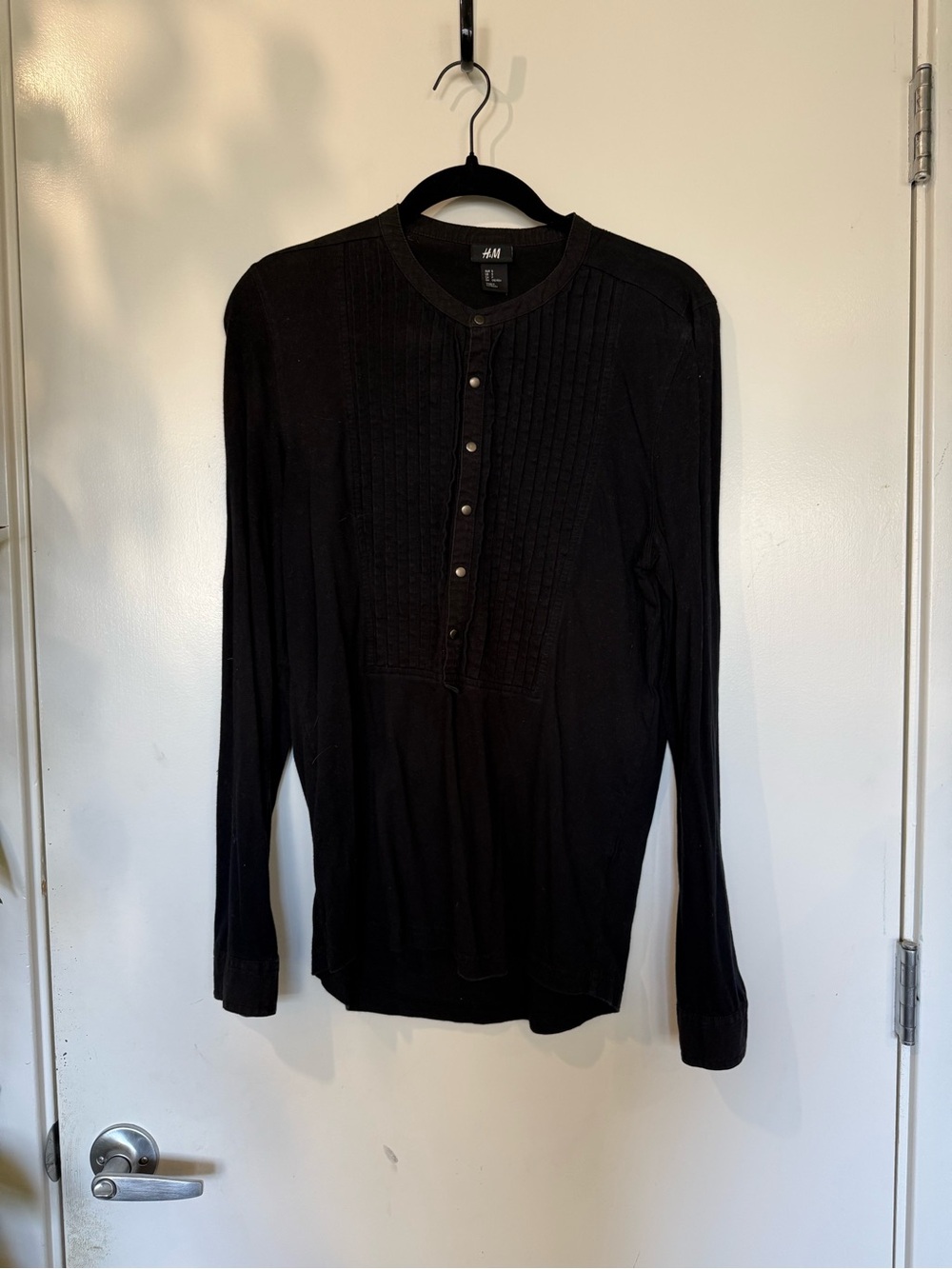 H&M Black Long-Sleeve Henley with Pintuck Front